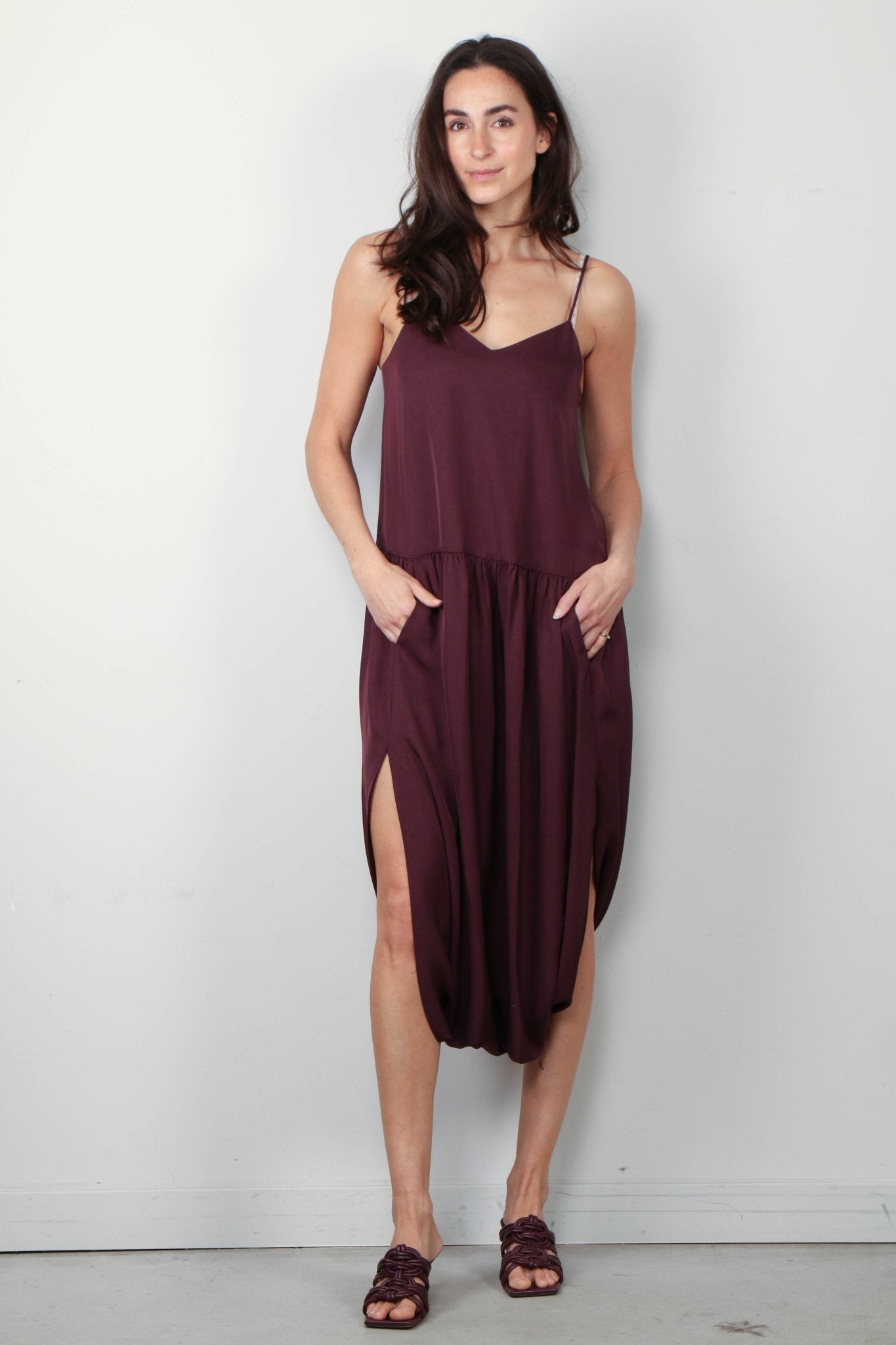 TB Spring Acetate Strappy Jalouise Midi Dress