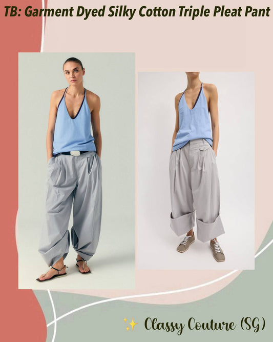 TB Garment Dyed Silky Cotton Triple Pleat Pant in Washed Khaki-Grey