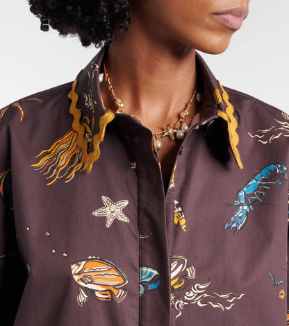 ALM Printed Ruched Cotton Shirt | Mini Skirt