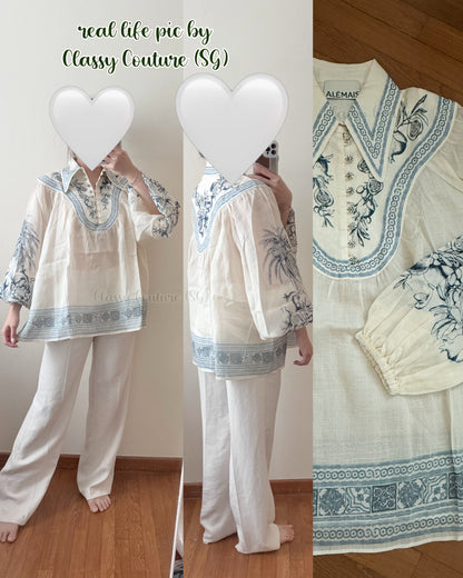 ALM Villa Romantica Long-Sleeve Blouse Top | Bermuda Shorts | Linen Set