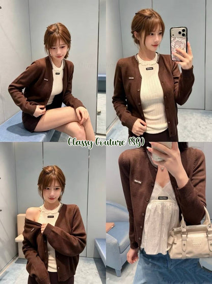 MM Cocoa Brown Cotton Embellished Cardigan