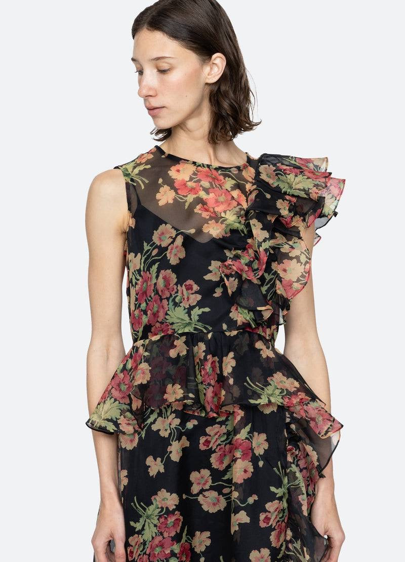 SE Cornelia Print Silk Organza Midi Dress