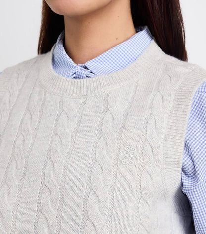 SD Maene Grey Wool-Cashmere Cable-Knit Sweater Vest