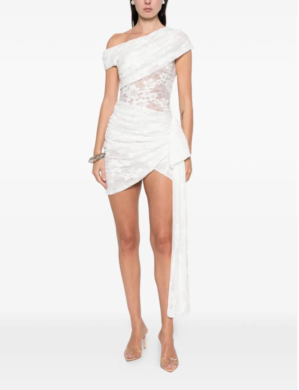 SP White Rhinestone One-Shoulder Stretch-Woven Mini Dress