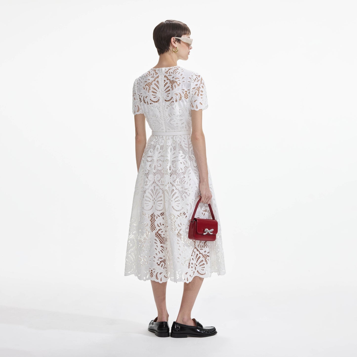 SP White Cotton Lace Button Midi Dress