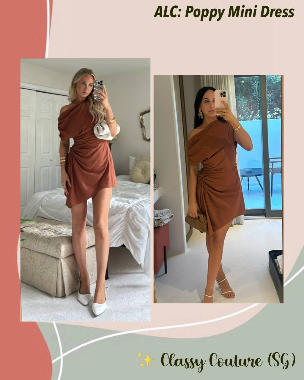 ALC Poppy Viscose-Linen One Shoulder Ruched Mini Dress