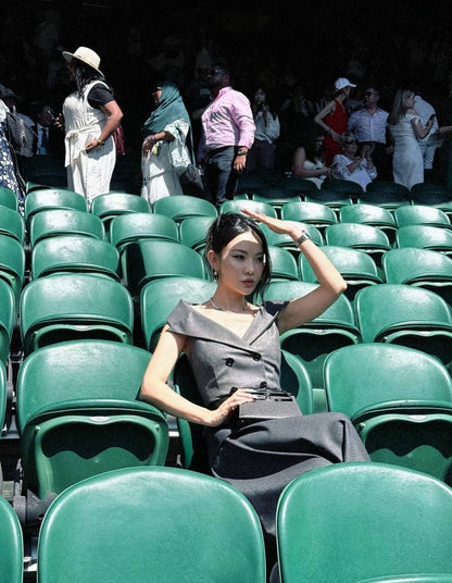 SP Grey Wool Tailored Midi Dress