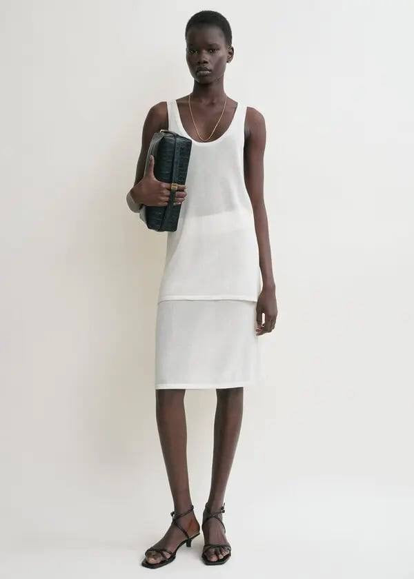Tot Short Lyocell-Cashmere Fine Knit Mini-Midi Skirt