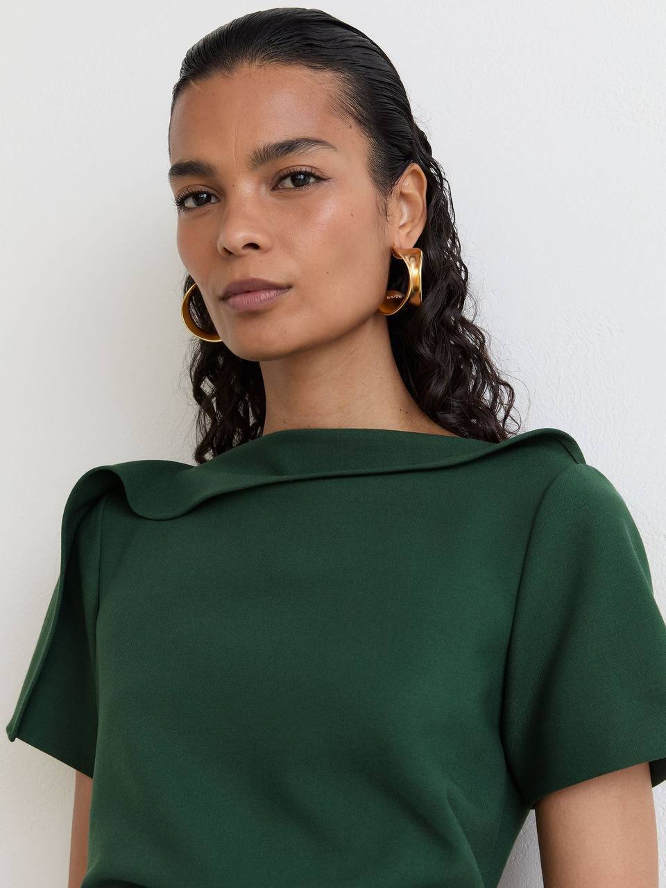 RS Hilary Ruched-Detail Boat-Neck Midi Dress
