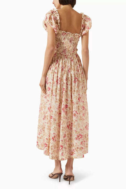 DN Floral Smocked Organic-cotton Midi Dress