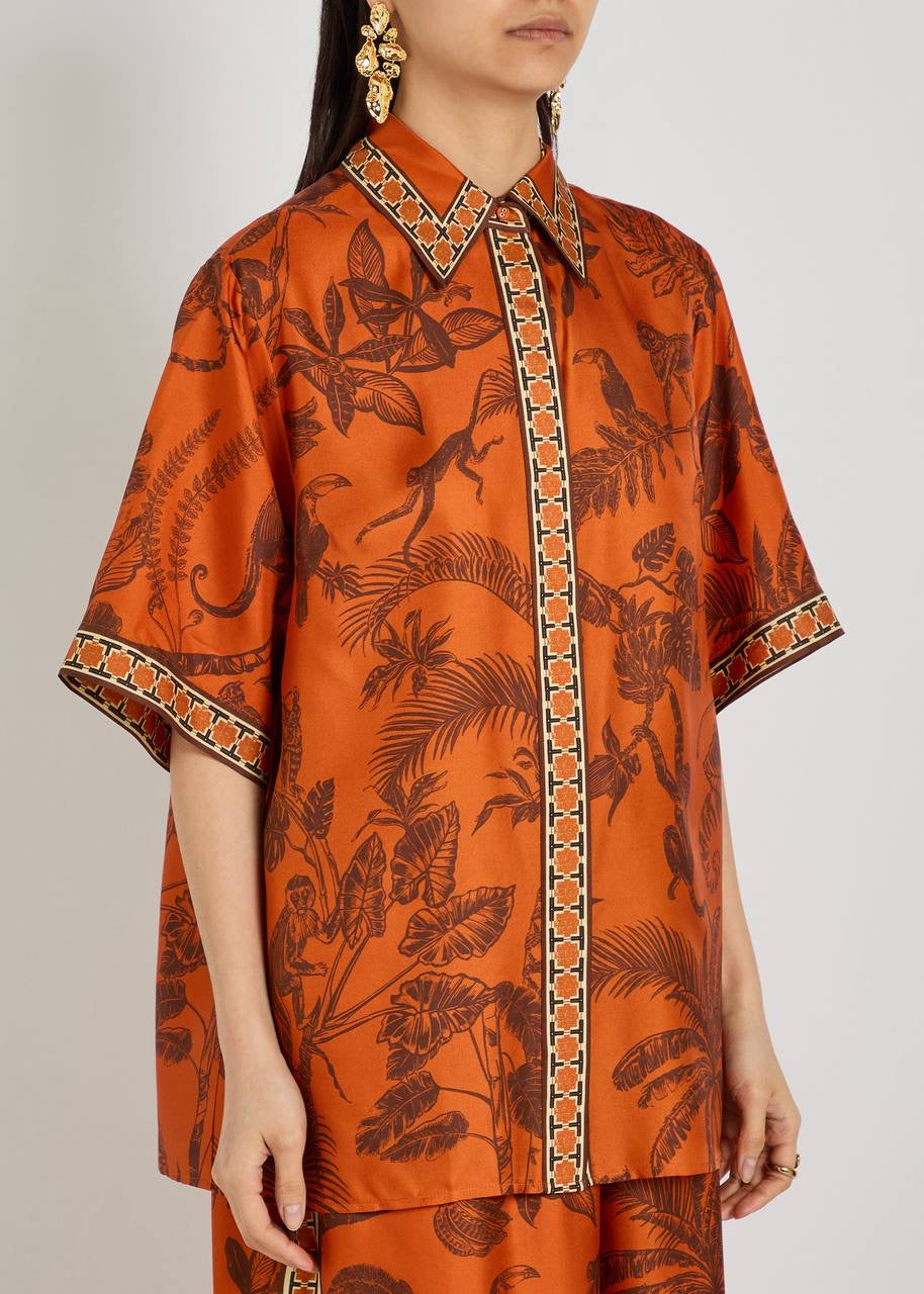 ALM Monkey Dance Printed Silk Satin Shirt | Pants | Set