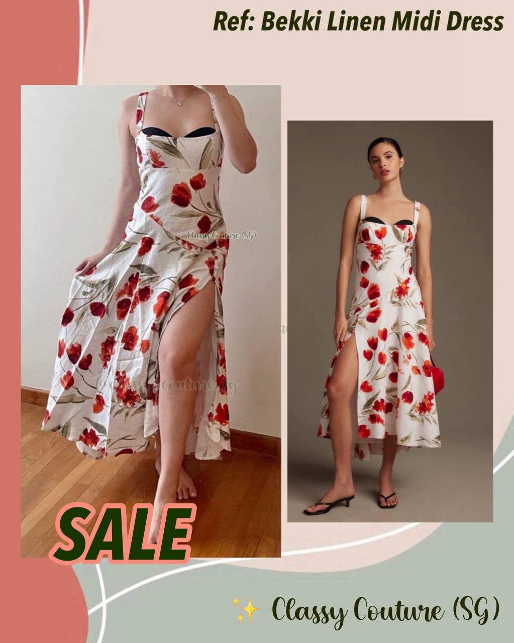 bekki linen dress SALE! Ref Midi – Classy Couture (SG) Feature elastic waist and geo:eu Wedtrend Women White Graduation Color::#14-Light Coral