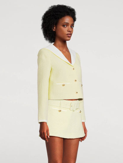 SP Boucle Contrast Collar Cropped Jacket | Tweed Skort | Yellow & Navy Set