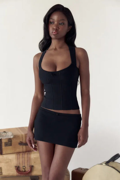 MP The Knit Halter Top | Mini Skort (Skirt w shorts) | Viscose-blend Set