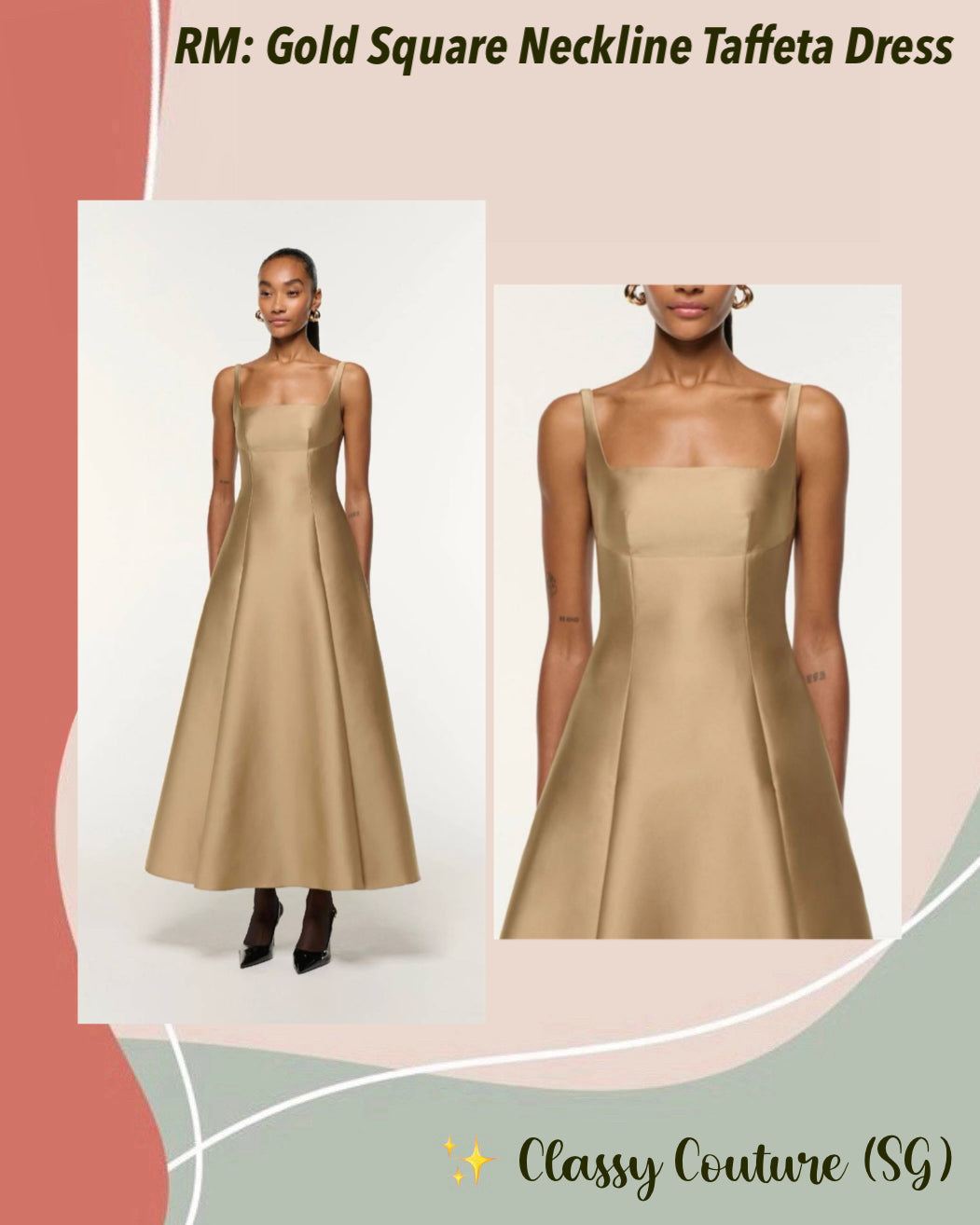 RM Square Neckline Silk-Taffeta Ceremony Midi Maxi Dress