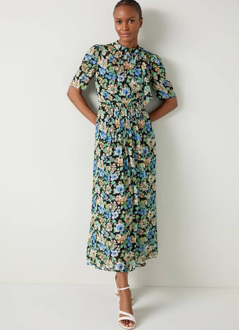 LKB Thelma Tie-Neck Viscose Midi Dress