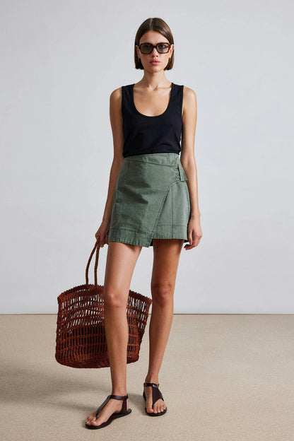 AA Lahiri Wrap Cotton Mini Skirt in Thyme Khaki Green