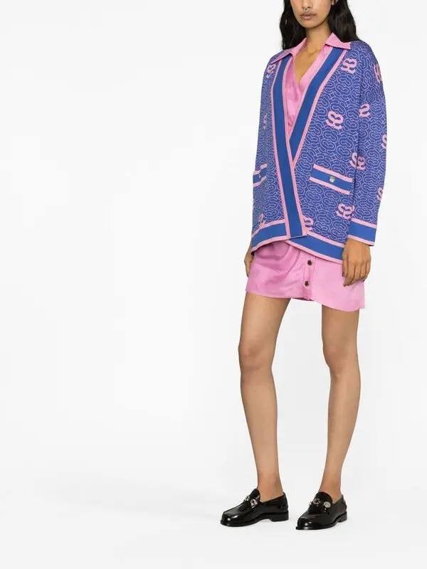 SD Monogram Reversible Oversized Cardigan in Pink/Purple