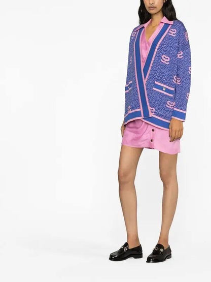 SD Monogram Reversible Oversized Cardigan in Pink/Purple