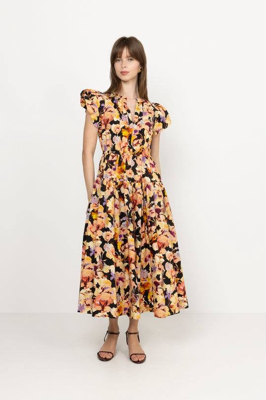 UJ Marin Puff Sleeve Cotton Midi Dress