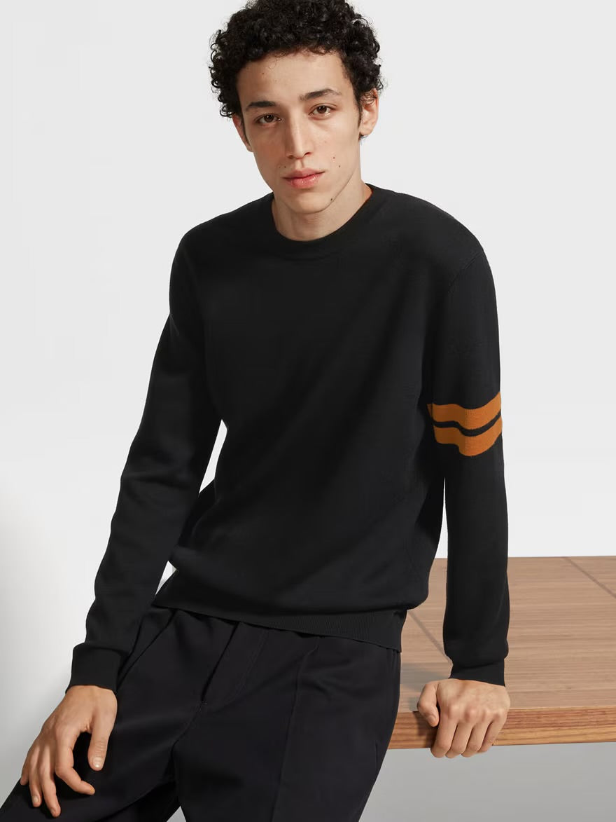 2 Colors! ZN Men’s High Performance Wool Crewneck Jumper Sweater w/ Stripe Detail