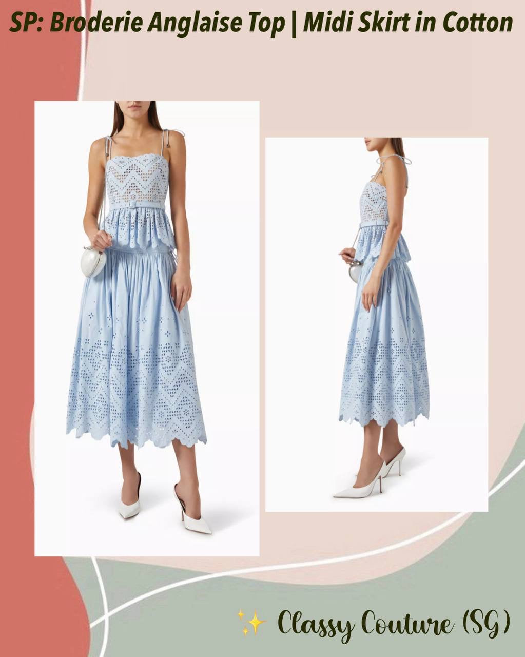 SP Blue Broderie Anglaise Top | Midi Skirt | Set