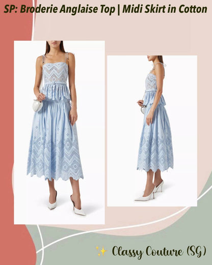 SP Blue Broderie Anglaise Top | Midi Skirt | Set