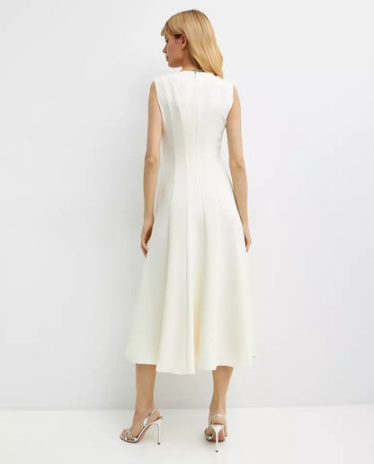 SP Cream Crepe Embellished Midi Dress with Sequin Keyhole