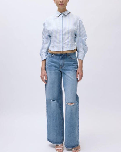 SK Boone Combo Cotton Striped Cropped Shirt