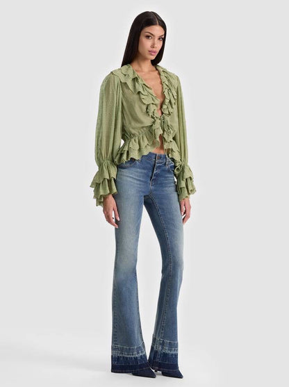 AO Roseline Bell High-Rise Flared Stretch-cotton Denim Jeans
