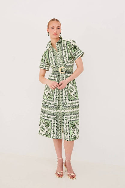 CC Malena Cotton Belted Midi Dress
