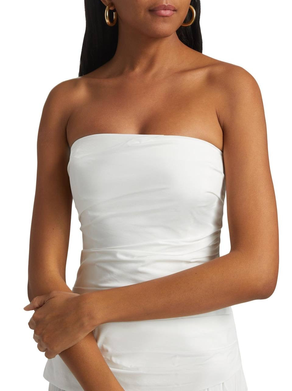 SK Arie Bandeau Pleated Cotton Midi Dress