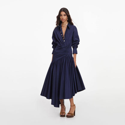 SP Navy Cotton Asymmetrical Midi Dress