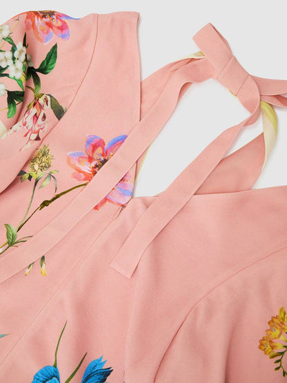 RS Flossy Floral-Print Cut-Out Midi Dress in Pink