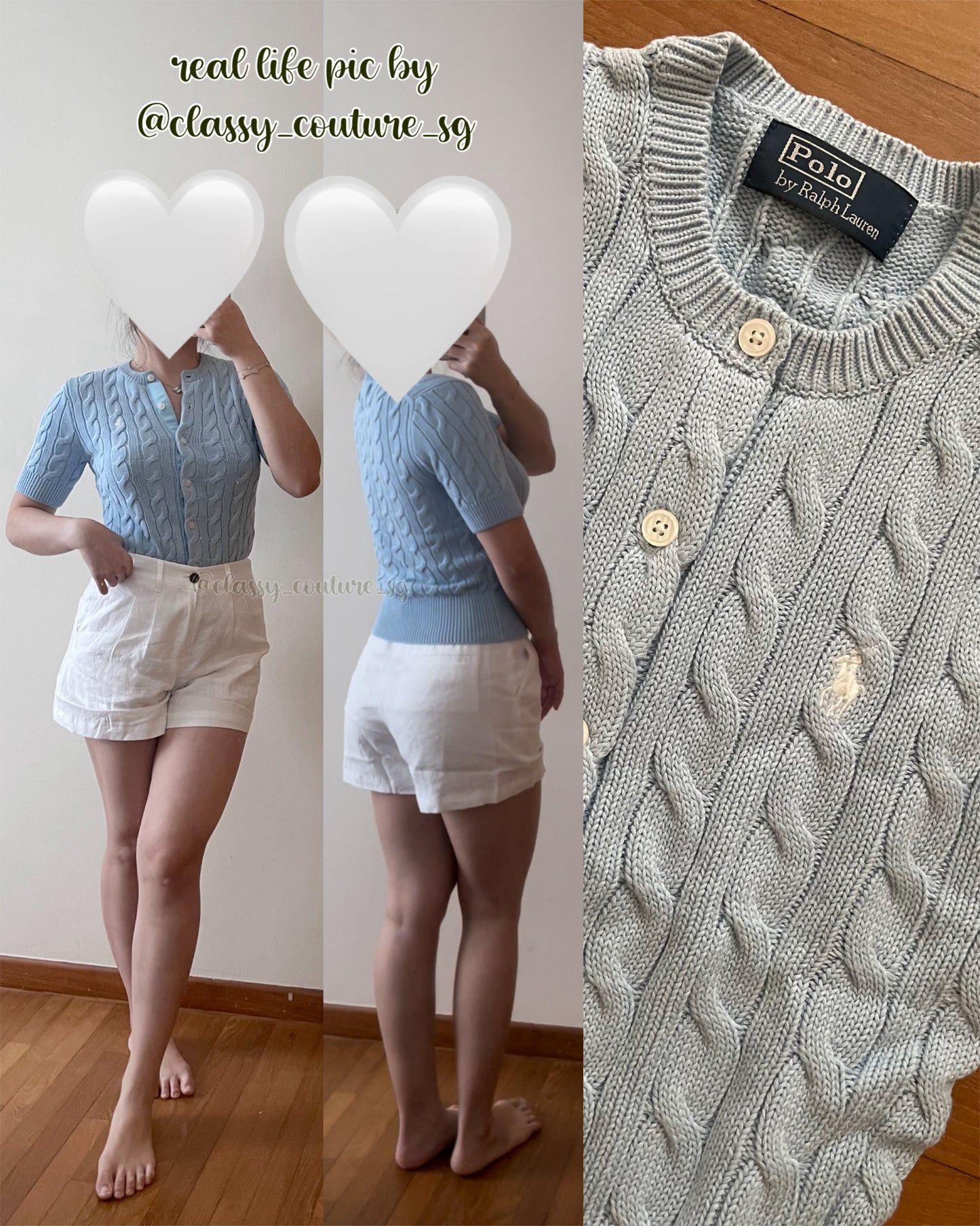 RL Cable Knit Short Sleeve Cardigan Jumper Top