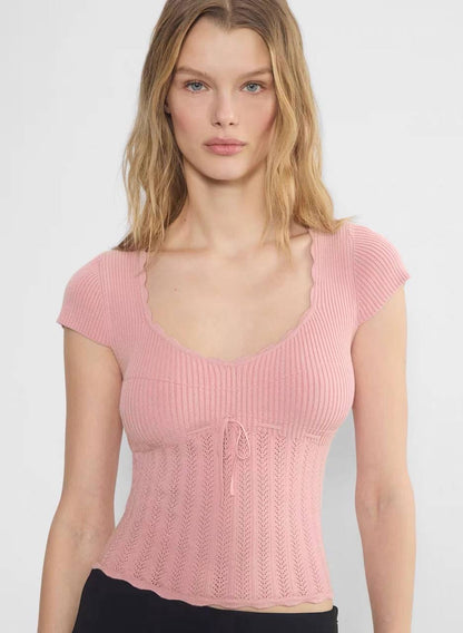 ARZ Soloist Wonder Yarn Viscose-blend Short Sleeve Sweater Top