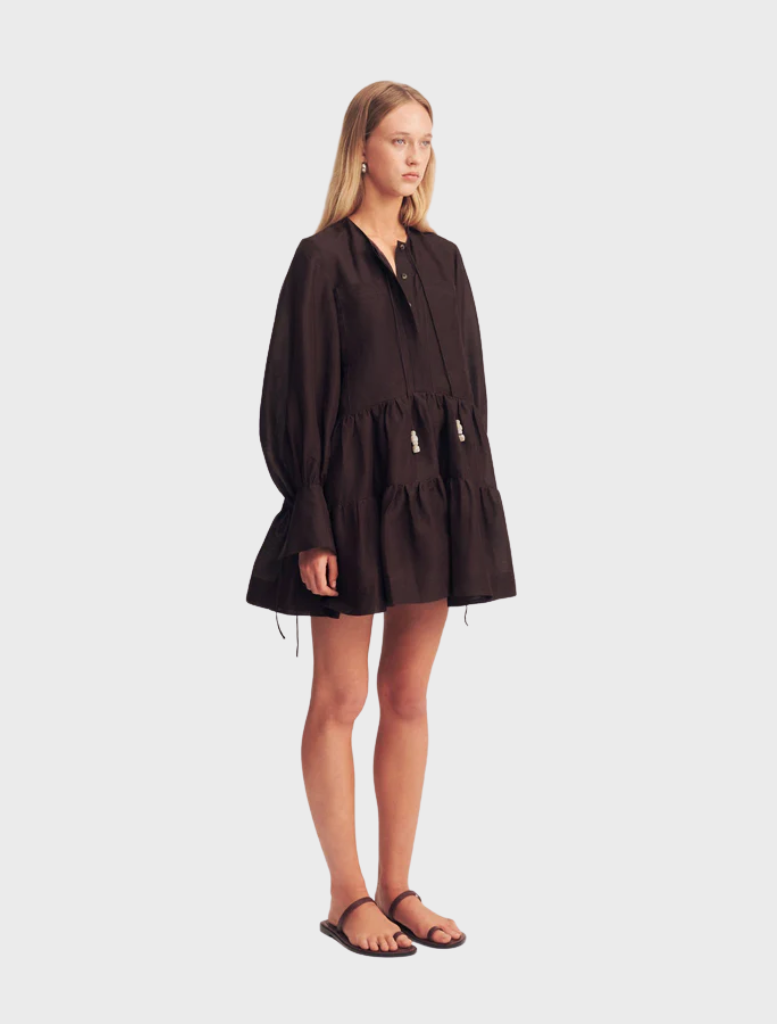 SJ Roscoe | Willa | Celeste Viscose-linen blend Tiered Shift Mini Dress