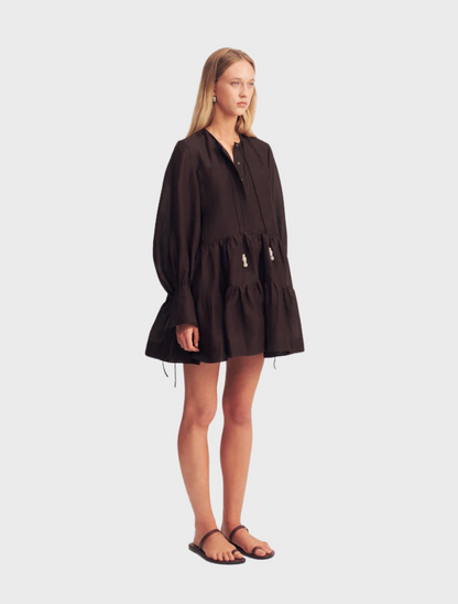 SJ Roscoe | Willa | Celeste Viscose-linen blend Tiered Shift Mini Dress