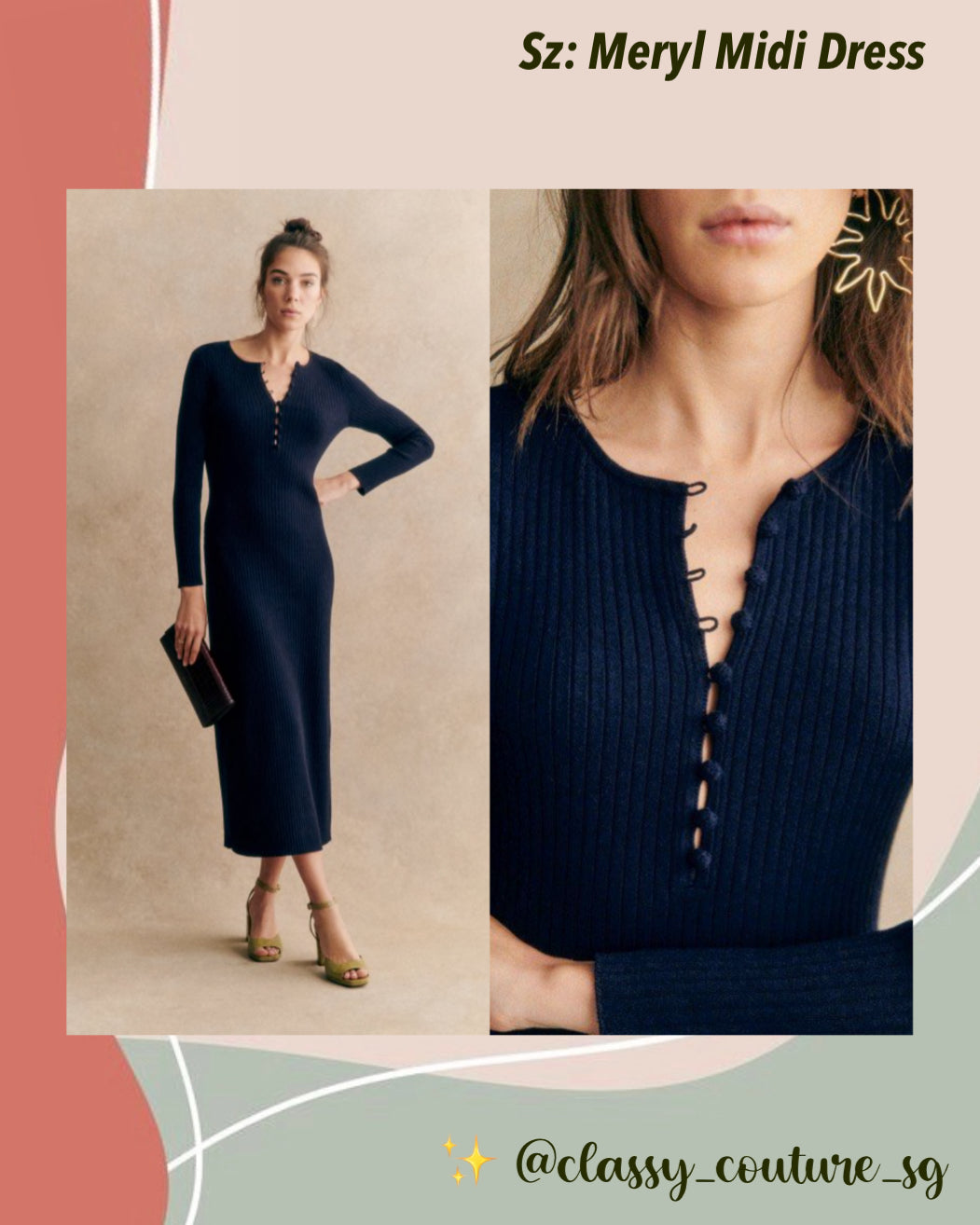 Sz Meryl Midi Dress Merino Wool-Organic Cotton Blend in Navy