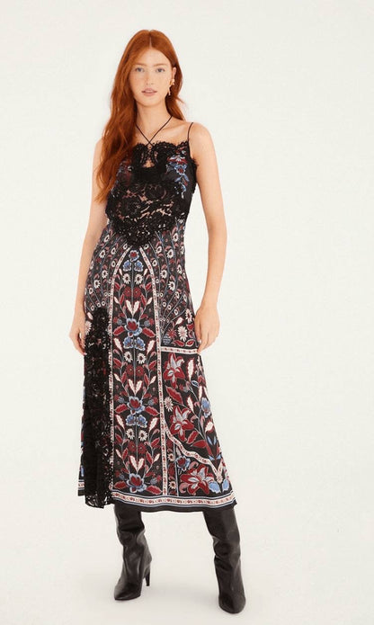 FR Marcelle Eyelash Lace-Trim Halter Viscose Midi Dress