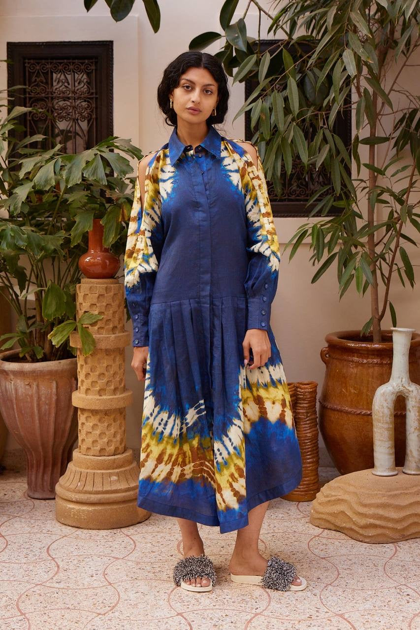 ALM Martine Tie Dye Ramie Shirtdress Midi Dress