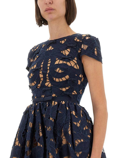 SP Navy Bow Embroidered Mini Dress