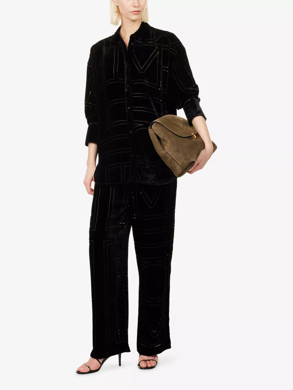 TOT Devoré-Velvet Shirt | Wide-Leg Pants | Monogram Viscose-Silk Set
