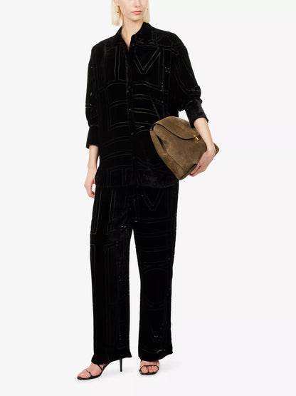 TOT Devoré-Velvet Shirt | Wide-Leg Pants | Monogram Viscose-Silk Set