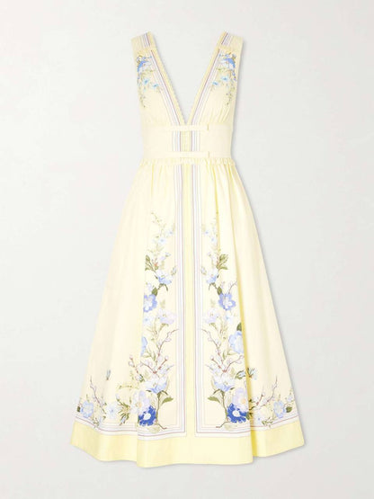 SP Yellow Bow V-neck Dress in Cotton