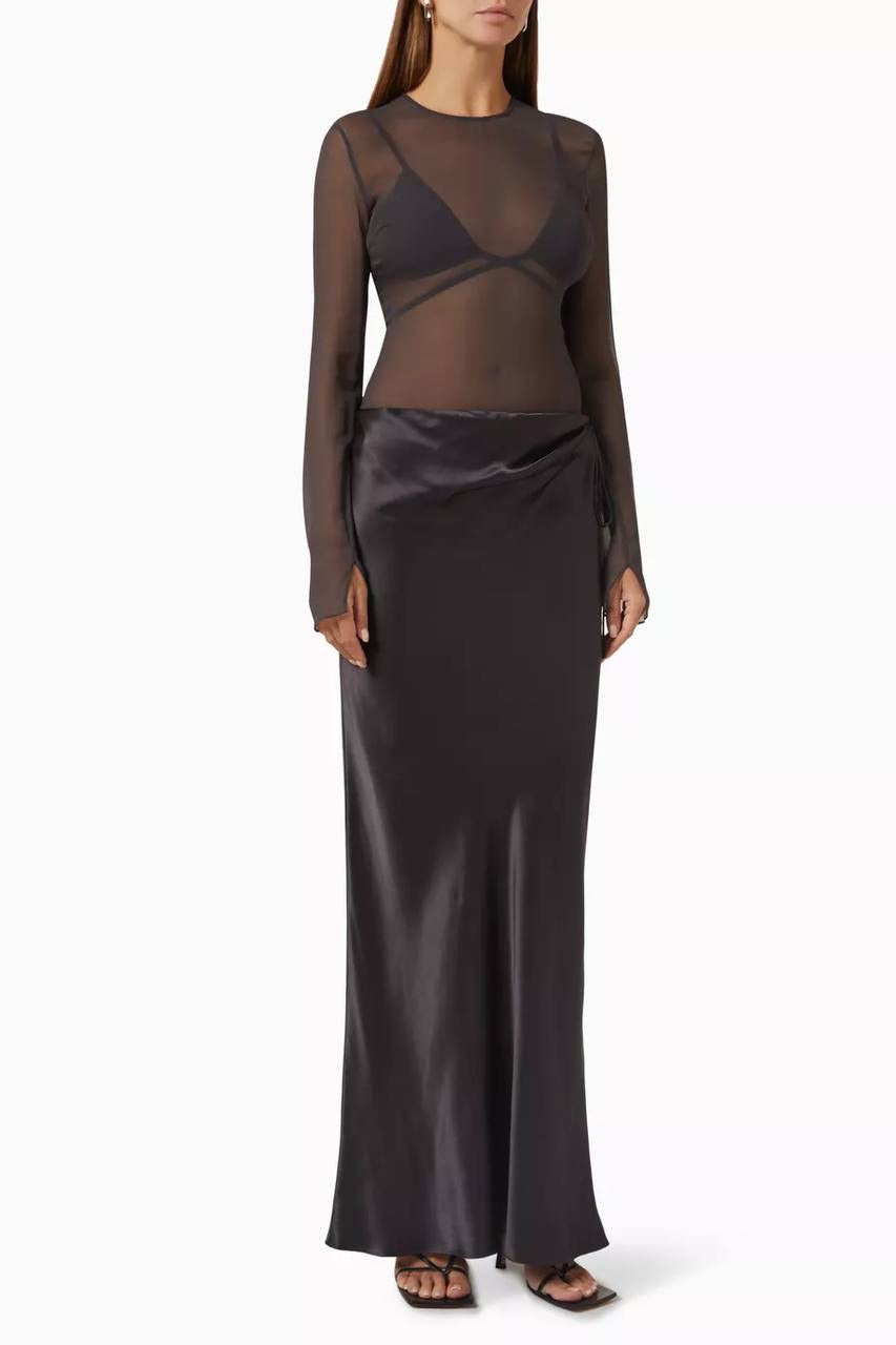 CE Sheer Torso Maxi Dress in Silk Georgette