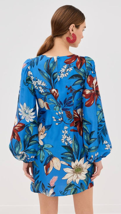 FR Blue Surreal Flowers Viscose Wrap Mini Dress