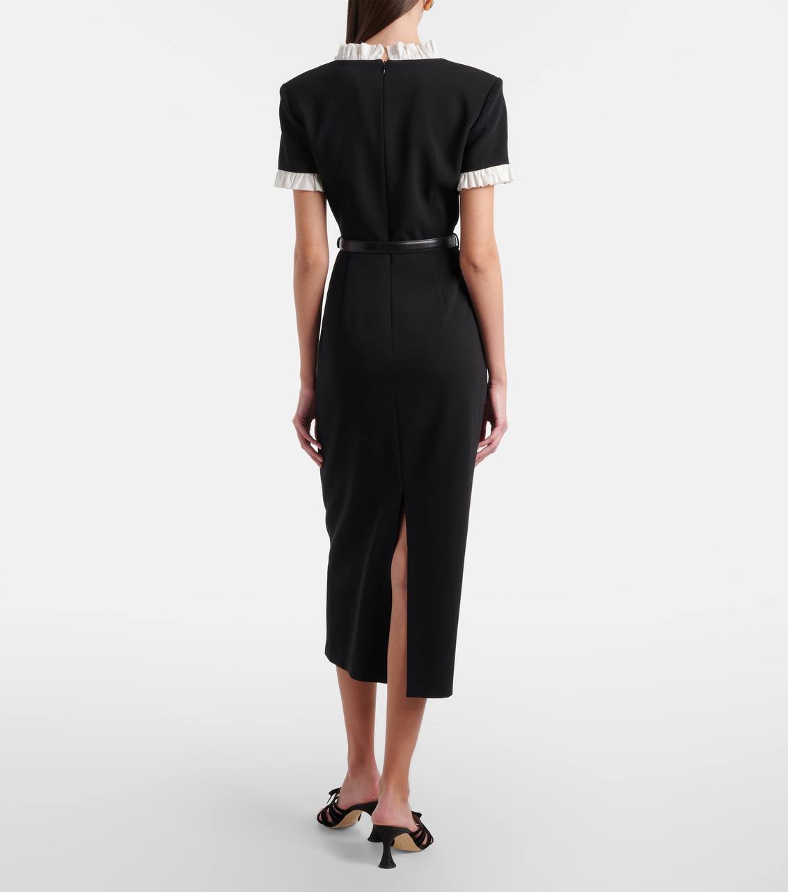 SP Black Crepe Contrast Frill Midi Dress