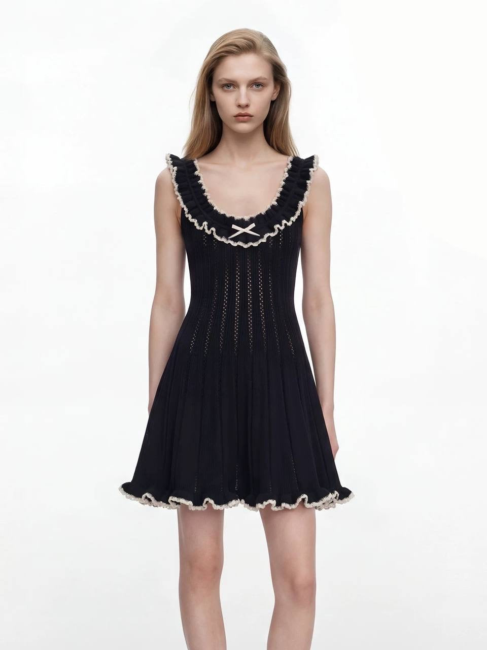 SP Black Contrast Trim Knit Off Shoulder Mini Dress