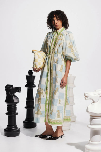 ALM Checkmate Linen Shirtdress Midi Dress